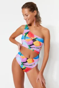 TRENDYOLMİLLA Abstract Patterned Cut Out/Pencere Detailed One Shoulder Covered Regular Mayokini - Image 5