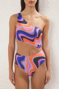 TRENDYOLMİLLA Batik Patterned Cut Out Detailed One Shoulder Covered Regular Mayokini - Image 3