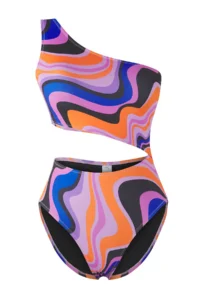 TRENDYOLMİLLA Batik Patterned Cut Out Detailed One Shoulder Covered Regular Mayokini - Image 5