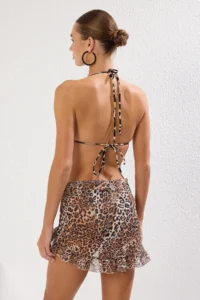 TRENDYOLMİLLA Leopard Patterned Weaving Frilly Beach Mini Pareo - Image 3