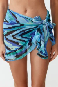 TRENDYOLMİLLA Abstract Patterned Weaving Frilly Beach Mini Pareo - Image 3