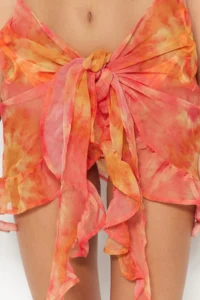 TRENDYOLMİLLA Orange Batik Weaving Frilly Beach Mini Pareo - Image 5