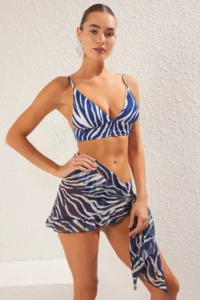 TRENDYOLMİLLA Zebra Patterned Weaving Frilly Beach Mini Pareo - Image 2