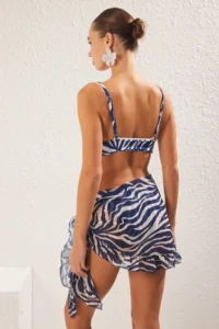 TRENDYOLMİLLA Zebra Patterned Weaving Frilly Beach Mini Pareo - Image 5