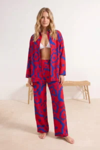 TRENDYOLMİLLA Abstract Patterned Patterned Weaving Shirt Pants Beach Set - Image 2