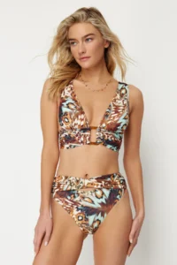 TRENDYOLMİLLA Abstract Patterned Knotted Regular High Waist Bikini Bottom