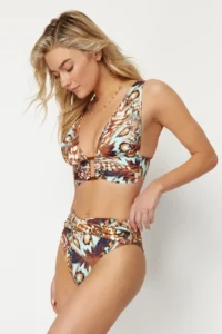TRENDYOLMİLLA Abstract Patterned Knotted Regular High Waist Bikini Bottom - Image 3