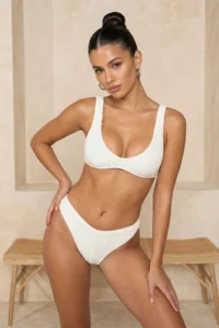 TRENDYOLMİLLA Ecru textured Regular Bikini Bottom