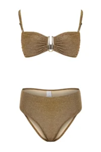 TRENDYOLMİLLA Gold Rengi Simli with accessories Strapless Covered Regular High Waist Bikini Set - Image 4