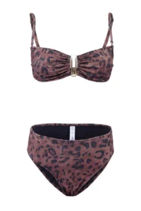 TRENDYOLMİLLA Leopard Patterned Simli with accessories Strapless Covered Regular High Waist Bikini Set - Image 4