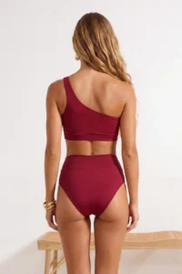 TRENDYOLMİLLA Burgundy One Shoulder Covered hipster High Waist Regular Basic Bikini Set - Image 4