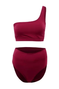 TRENDYOLMİLLA Burgundy One Shoulder Covered hipster High Waist Regular Basic Bikini Set - Image 5