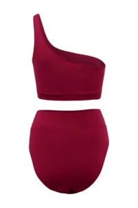 TRENDYOLMİLLA Burgundy One Shoulder Covered hipster High Waist Regular Basic Bikini Set - Image 6