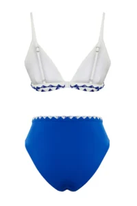TRENDYOLMİLLA Saks Blue-WHITE Embroidered Triangle Covered Regular High Waist Bikini Set - Image 8