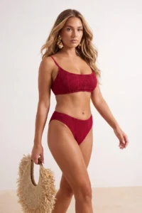 TRENDYOLMİLLA Burgundy textured bralette Covered Bikini Top - Image 2