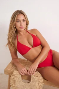 TRENDYOLMİLLA Red Triangle Covered Basic Bikini Top - Image 2