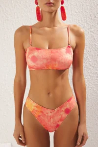 TRENDYOLMİLLA Batik Patterned Strapless Covered Bikini Top - Image 3