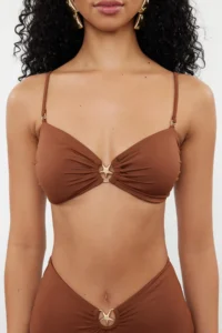 TRENDYOLMİLLA Brown Strapless Covered Casting Bikini Top - Image 2