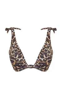 TRENDYOLMİLLA Leopard Patterned Knotted Triangle Covered Bikini Top - Image 5