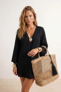 TRENDYOLMİLLA Black Weaving Casting with accessories Beach Mini Dress - Image 2