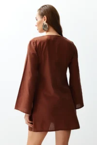 TRENDYOLMİLLA Brown Weaving Casting with accessories Beach Mini Dress - Image 5