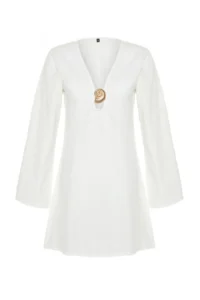 TRENDYOLMİLLA WHITE Weaving Casting with accessories Beach Mini Dress - Image 7