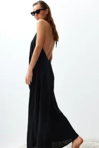 TRENDYOLMİLLA beachwear Black Weaving Low-cut back Maxi Dress - Image 3