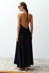TRENDYOLMİLLA beachwear Black Weaving Low-cut back Maxi Dress - Image 5