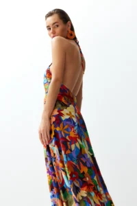 TRENDYOLMİLLA flower patterned Weaving Low-cut back Maxi Beach Dress - Image 3