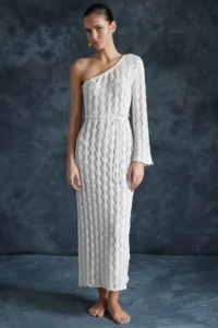 TRENDYOLMİLLA Beige Knitting slit Maxi Beach Dress