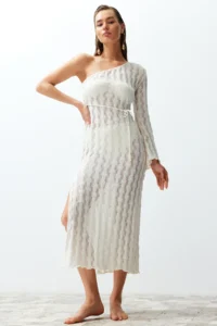 TRENDYOLMİLLA Beige Knitting slit Maxi Beach Dress - Image 2