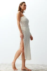 TRENDYOLMİLLA Beige Knitting slit Maxi Beach Dress - Image 3
