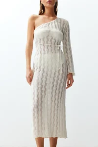 TRENDYOLMİLLA Beige Knitting slit Maxi Beach Dress - Image 6
