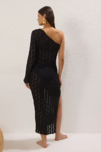 TRENDYOLMİLLA Black Knitting slit Maxi Beach Dress - Image 4
