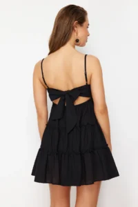 TRENDYOLMİLLA beachwear 100% Cotton Black Weaving with flywheel Mini Dress - Image 6