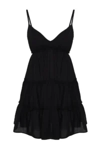 TRENDYOLMİLLA beachwear 100% Cotton Black Weaving with flywheel Mini Dress - Image 7