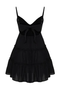 TRENDYOLMİLLA beachwear 100% Cotton Black Weaving with flywheel Mini Dress - Image 8