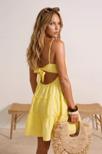 TRENDYOLMİLLA Yellow Mini Weaving 100% Cotton Beach Dress - Image 4
