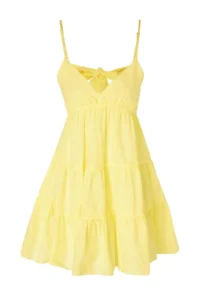 TRENDYOLMİLLA Yellow Mini Weaving 100% Cotton Beach Dress - Image 5