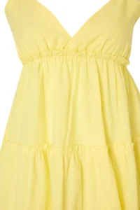 TRENDYOLMİLLA Yellow Mini Weaving 100% Cotton Beach Dress - Image 6