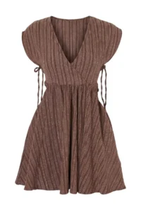 TRENDYOLMİLLA Brown Weaving Cut Out Detailed Beach Mini Dress - Image 4