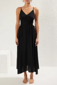 TRENDYOLMİLLA Black Weaving Binding Detailed Maxi Beach Dress - Image 3