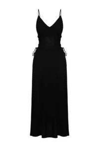 TRENDYOLMİLLA Black Weaving Binding Detailed Maxi Beach Dress - Image 6