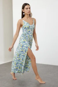 TRENDYOLMİLLA flower patterned Weaving Binding Detailed Maxi Beach Dress - Image 2