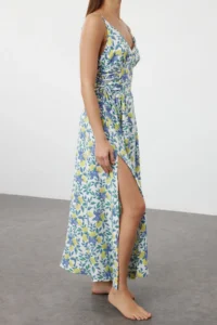 TRENDYOLMİLLA flower patterned Weaving Binding Detailed Maxi Beach Dress - Image 4