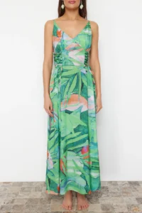 TRENDYOLMİLLA Tropical Patterned Weaving Binding Detailed Maxi Beach Dress - Image 4