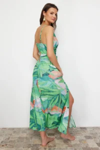 TRENDYOLMİLLA Tropical Patterned Weaving Binding Detailed Maxi Beach Dress - Image 6