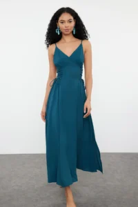 TRENDYOLMİLLA Petrol Weaving Binding Detailed Maxi Beach Dress - Image 2