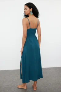 TRENDYOLMİLLA Petrol Weaving Binding Detailed Maxi Beach Dress - Image 5
