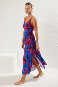 TRENDYOLMİLLA flower patterned Weaving Binding Detailed Maxi Beach Dress